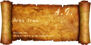 Árki Irma névjegykártya